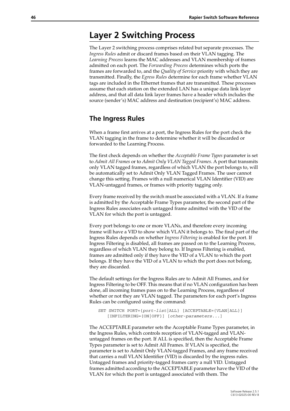 Layer 2 switching process, The ingress rules | Allied Telesis Rapier Switch User Manual | Page 46 / 74