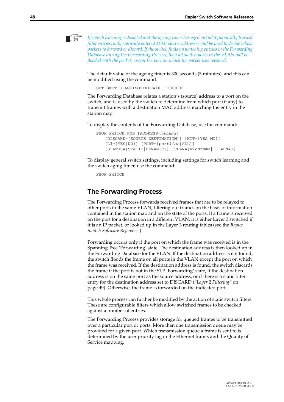 The forwarding process | Allied Telesis Rapier Switch User Manual | Page 48 / 74