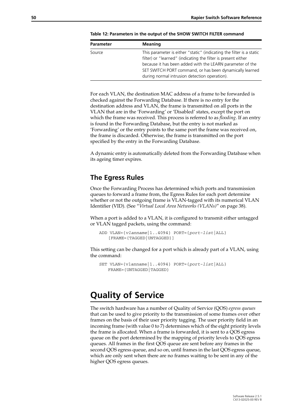 The egress rules, Quality of service | Allied Telesis Rapier Switch User Manual | Page 50 / 74