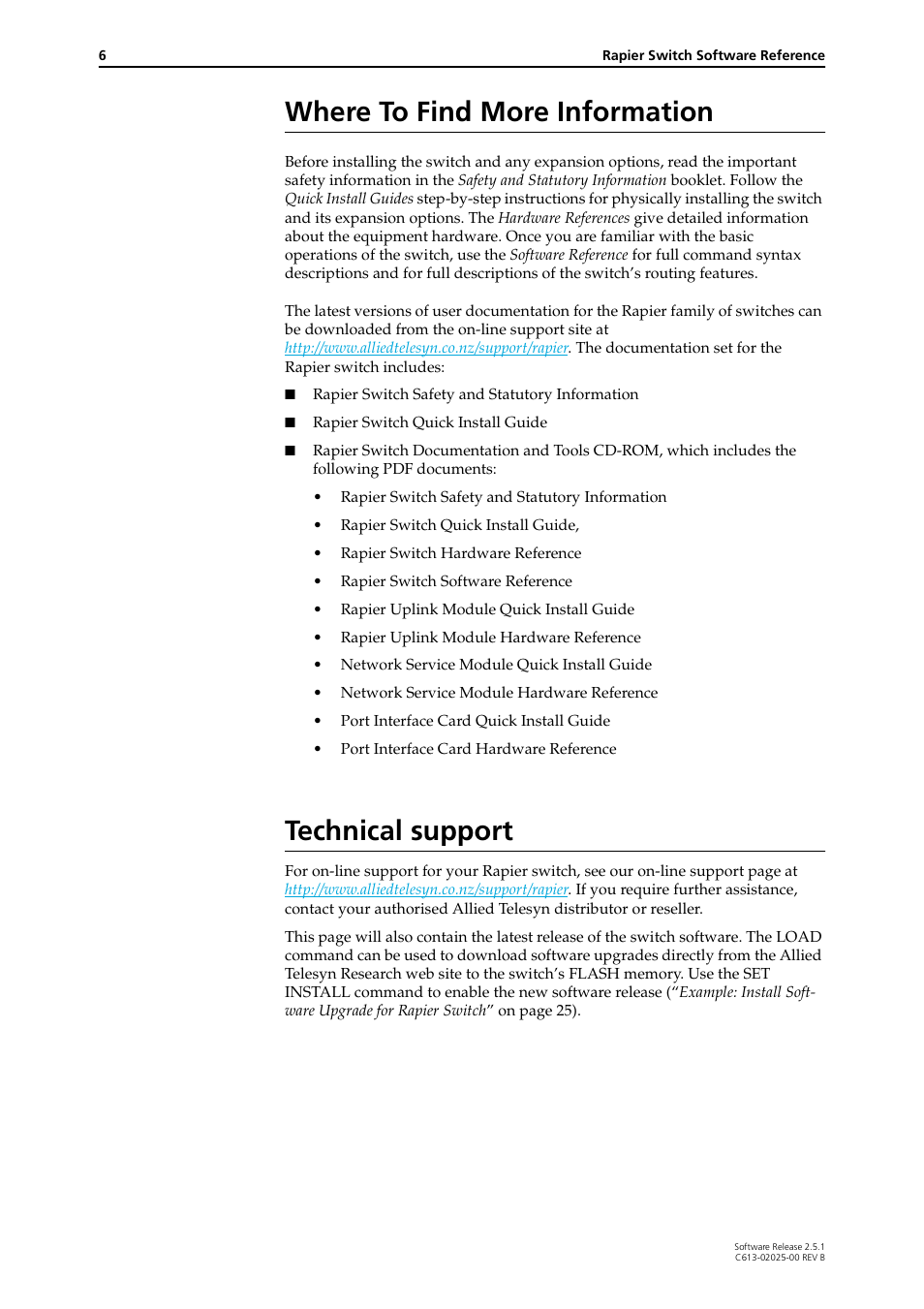Where to find more information, Technical support, Where to find more information technical support | Allied Telesis Rapier Switch User Manual | Page 6 / 74