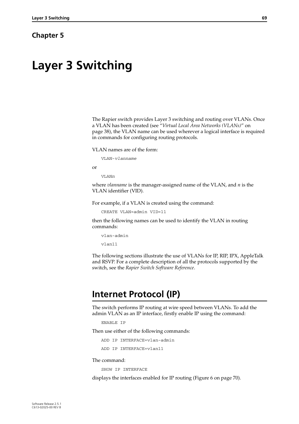 Layer 3 switching, Internet protocol (ip), Chapter 5 | Chapter 5, layer 3 switching | Allied Telesis Rapier Switch User Manual | Page 69 / 74