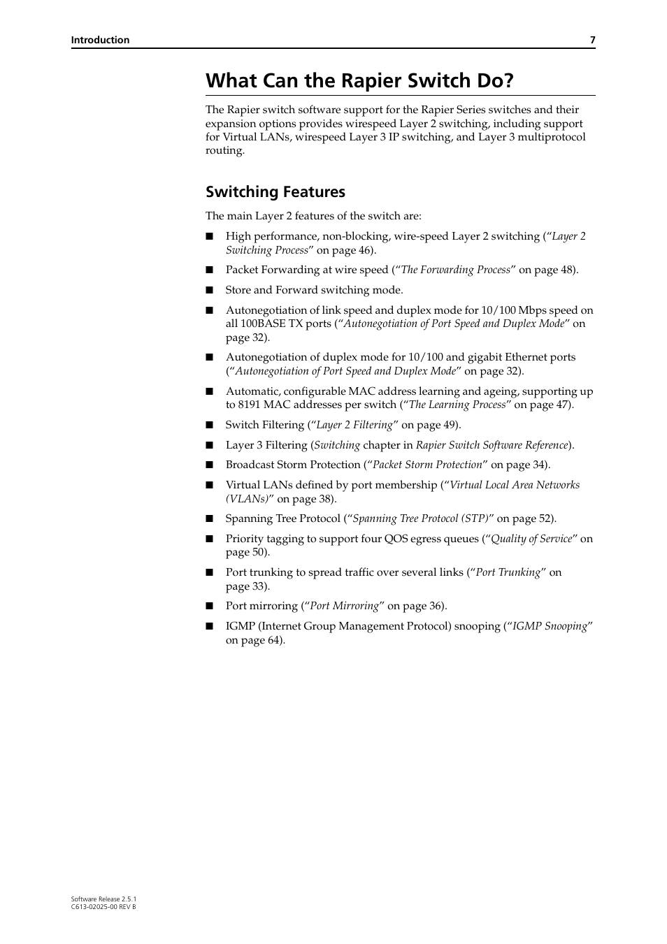 What can the rapier switch do, Switching features | Allied Telesis Rapier Switch User Manual | Page 7 / 74