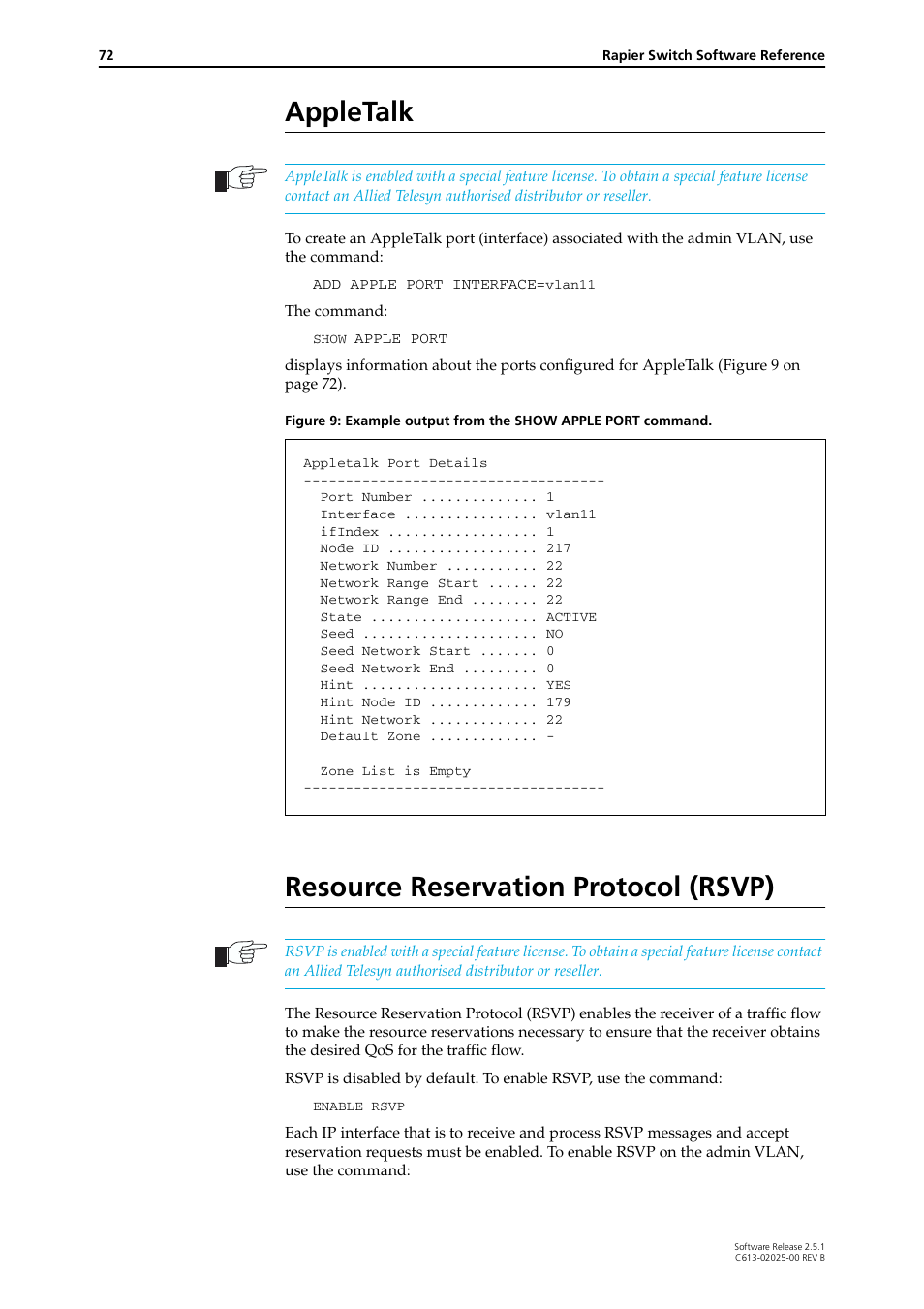 Appletalk, Resource reservation protocol (rsvp), Appletalk resource reservation protocol (rsvp) | Allied Telesis Rapier Switch User Manual | Page 72 / 74