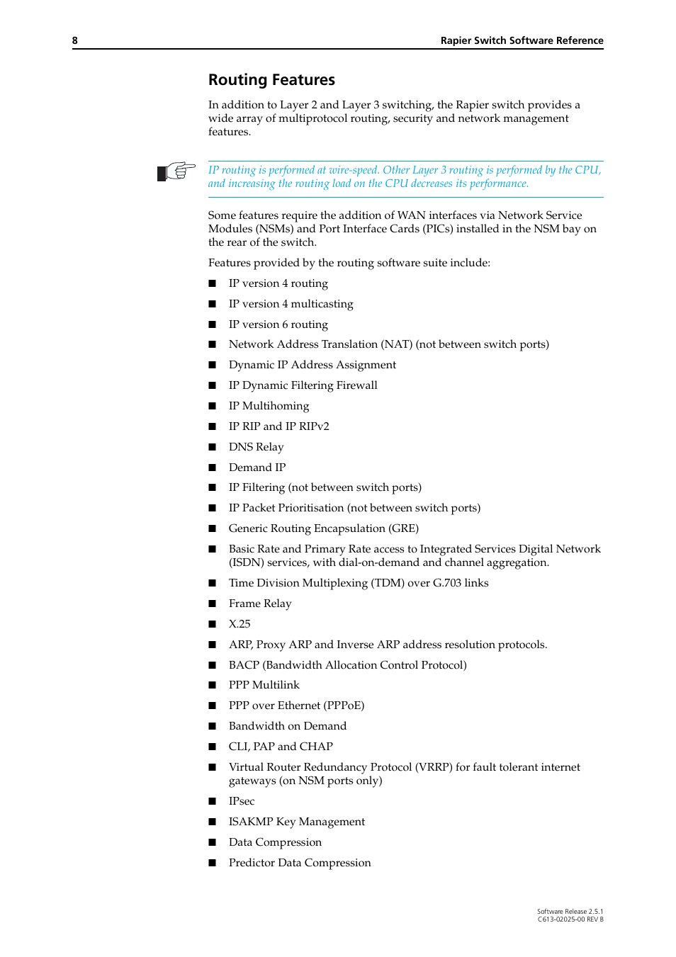 Routing features | Allied Telesis Rapier Switch User Manual | Page 8 / 74