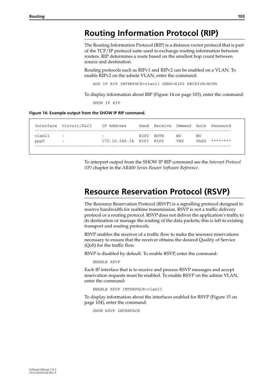 Routing information protocol (rip), Resource reservation protocol (rsvp) | Allied Telesis AR400 Series Router User Manual | Page 103 / 119