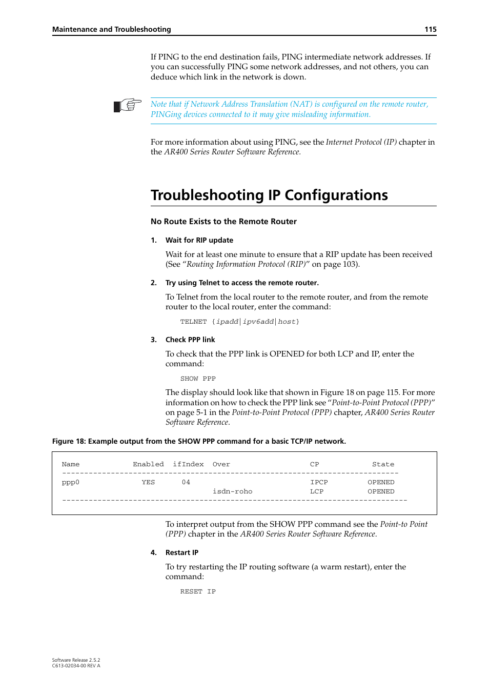Troubleshooting ip configurations | Allied Telesis AR400 Series Router User Manual | Page 115 / 119