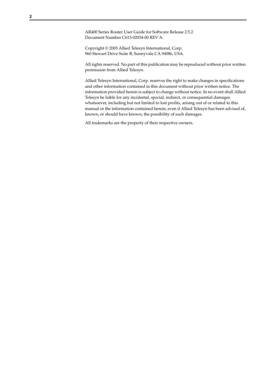 Allied Telesis AR400 Series Router User Manual | Page 2 / 119