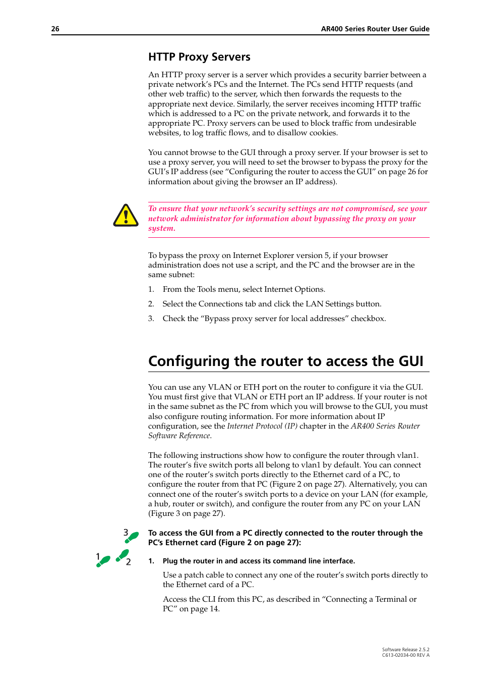 Configuring the router to access the gui, Http proxy servers | Allied Telesis AR400 Series Router User Manual | Page 26 / 119