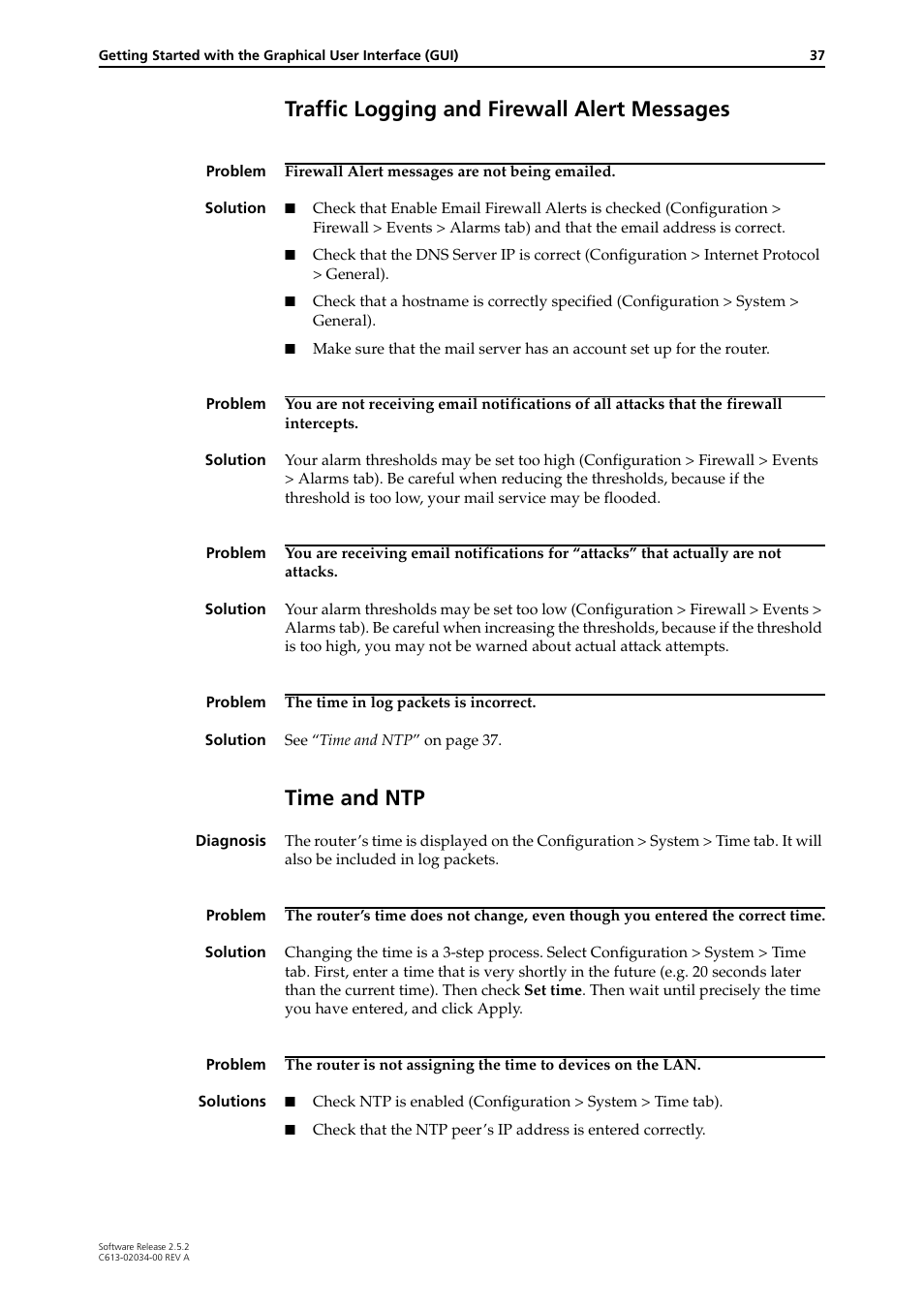 Traffic logging and firewall alert messages, Time and ntp | Allied Telesis AR400 Series Router User Manual | Page 37 / 119