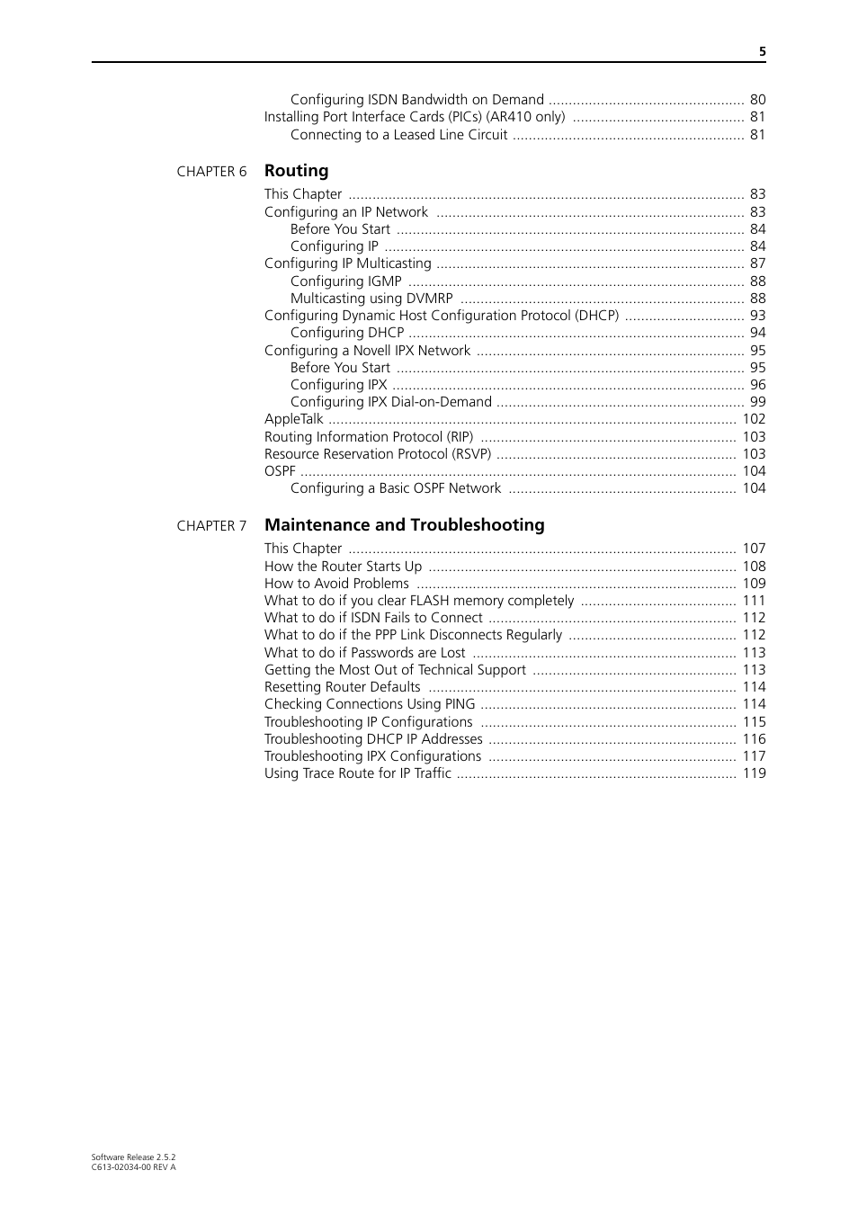 Routing, Maintenance and troubleshooting | Allied Telesis AR400 Series Router User Manual | Page 5 / 119