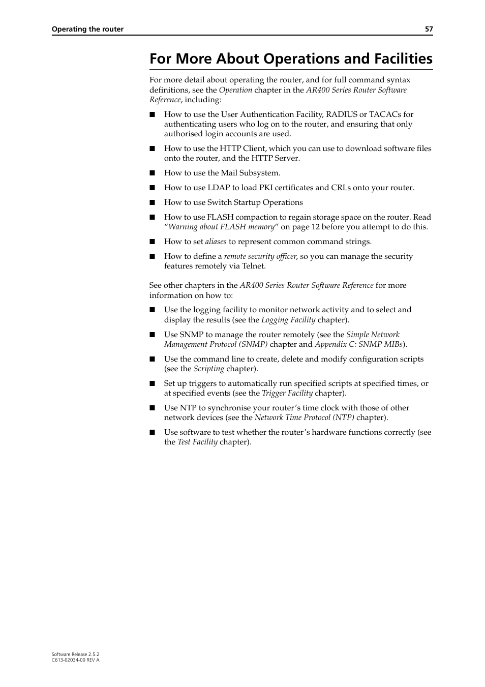 For more about operations and facilities | Allied Telesis AR400 Series Router User Manual | Page 57 / 119