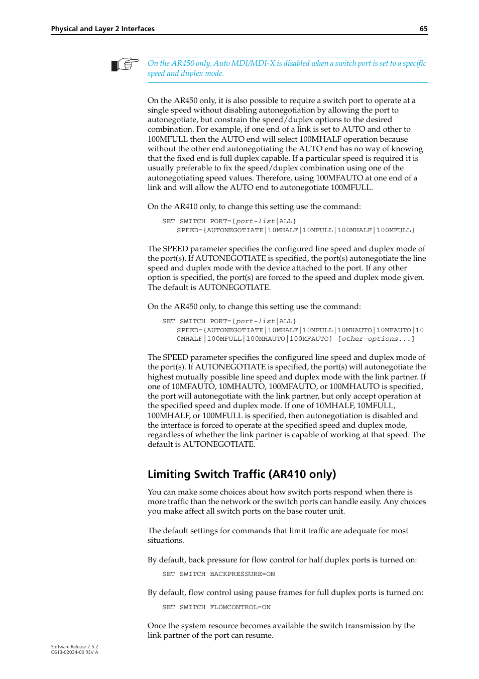 Limiting switch traffic (ar410 only) | Allied Telesis AR400 Series Router User Manual | Page 65 / 119