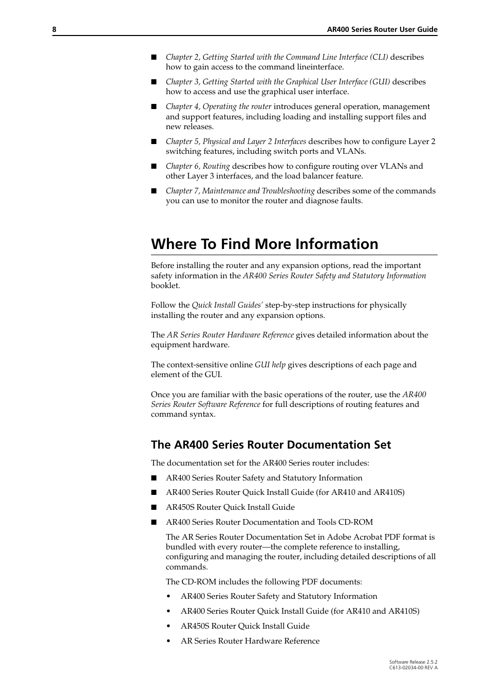 Where to find more information, The ar400 series router documentation set | Allied Telesis AR400 Series Router User Manual | Page 8 / 119