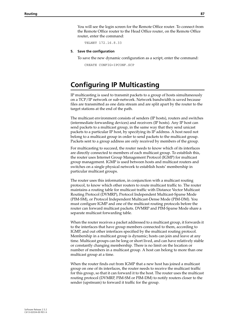 Configuring ip multicasting | Allied Telesis AR400 Series Router User Manual | Page 87 / 119