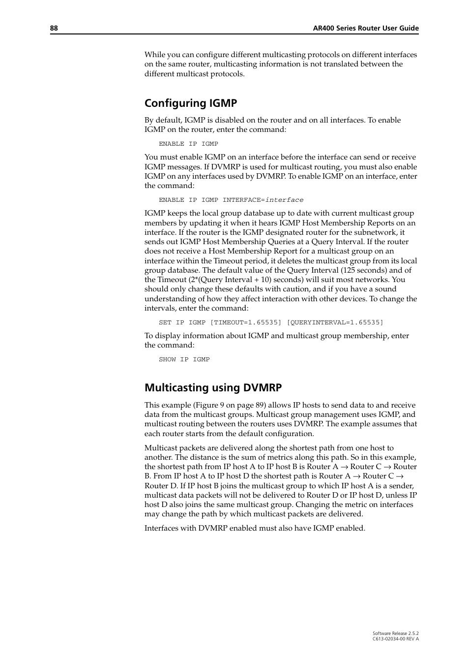 Configuring igmp multicasting using dvmrp, Configuring igmp, Multicasting using dvmrp | Allied Telesis AR400 Series Router User Manual | Page 88 / 119