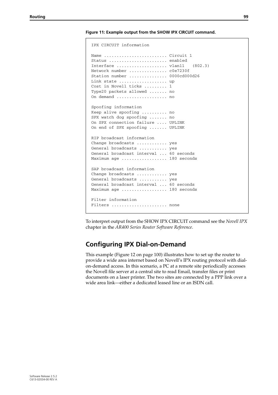 Configuring ipx dial-on-demand | Allied Telesis AR400 Series Router User Manual | Page 99 / 119