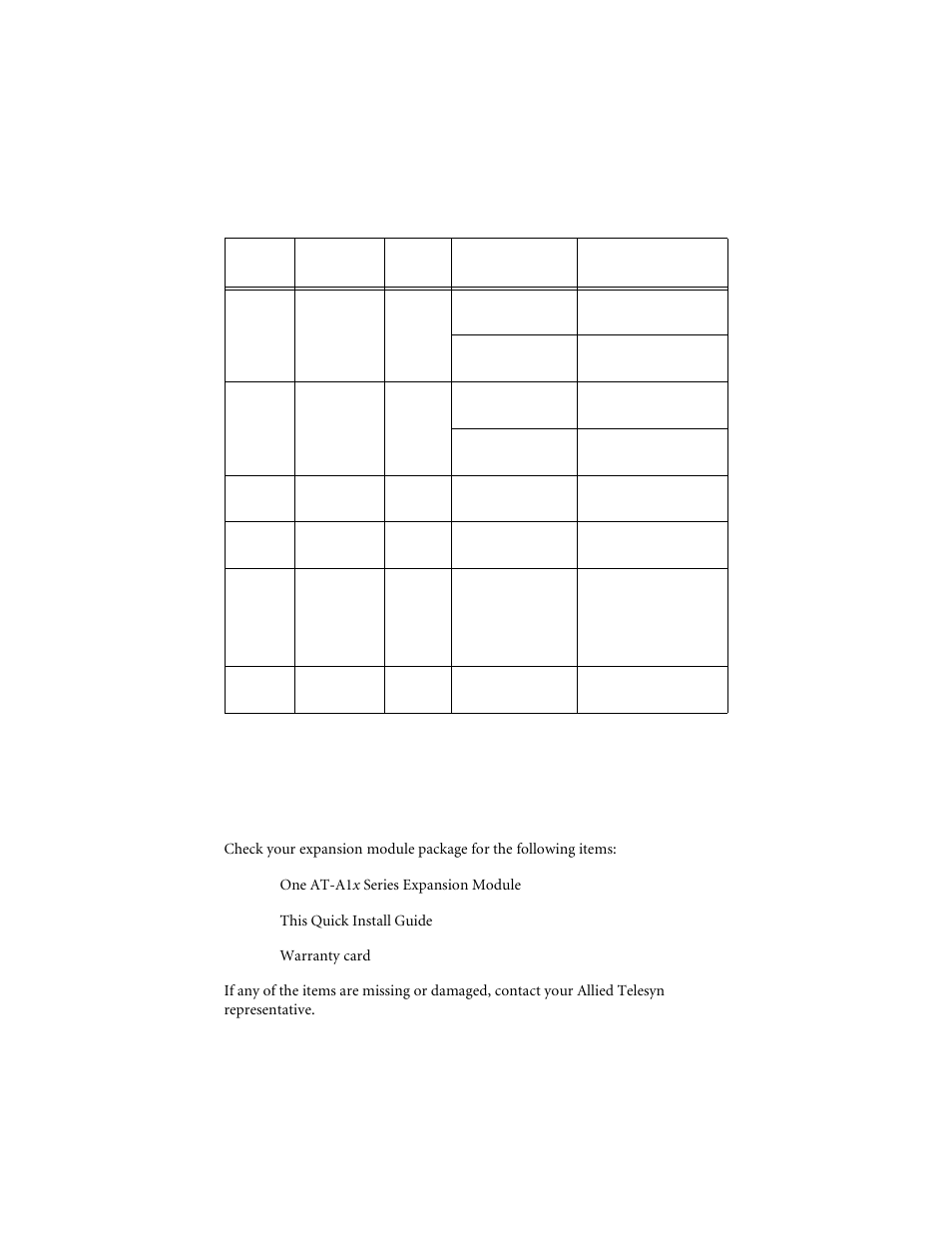 Verifying the package contents | Allied Telesis AT-A19 User Manual | Page 9 / 32