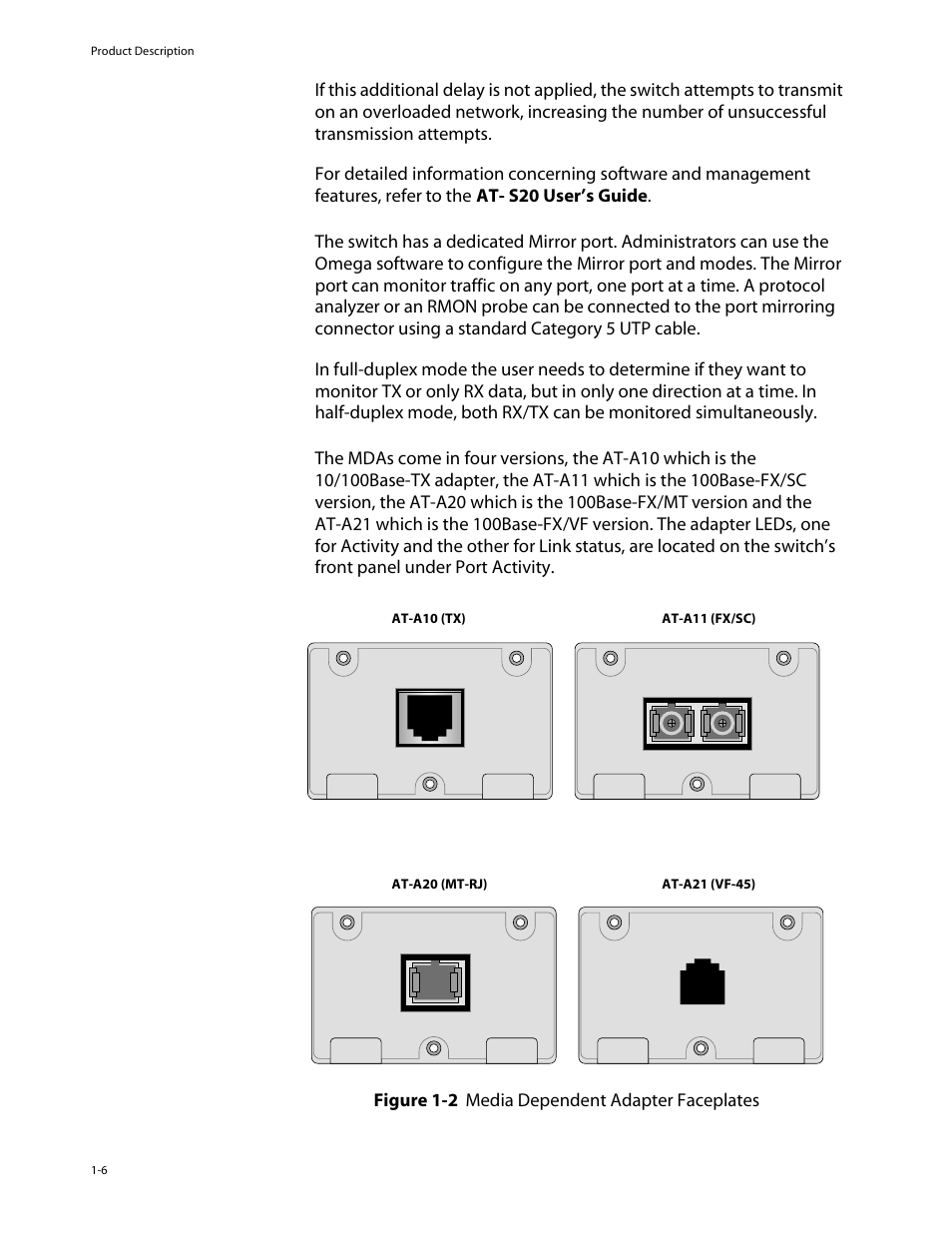 Mirror port, Media dependent adapters (mdas), Mirror port -6 media dependent adapters (mdas) -6 | Allied Telesis AT-3714FXL User Manual | Page 16 / 56