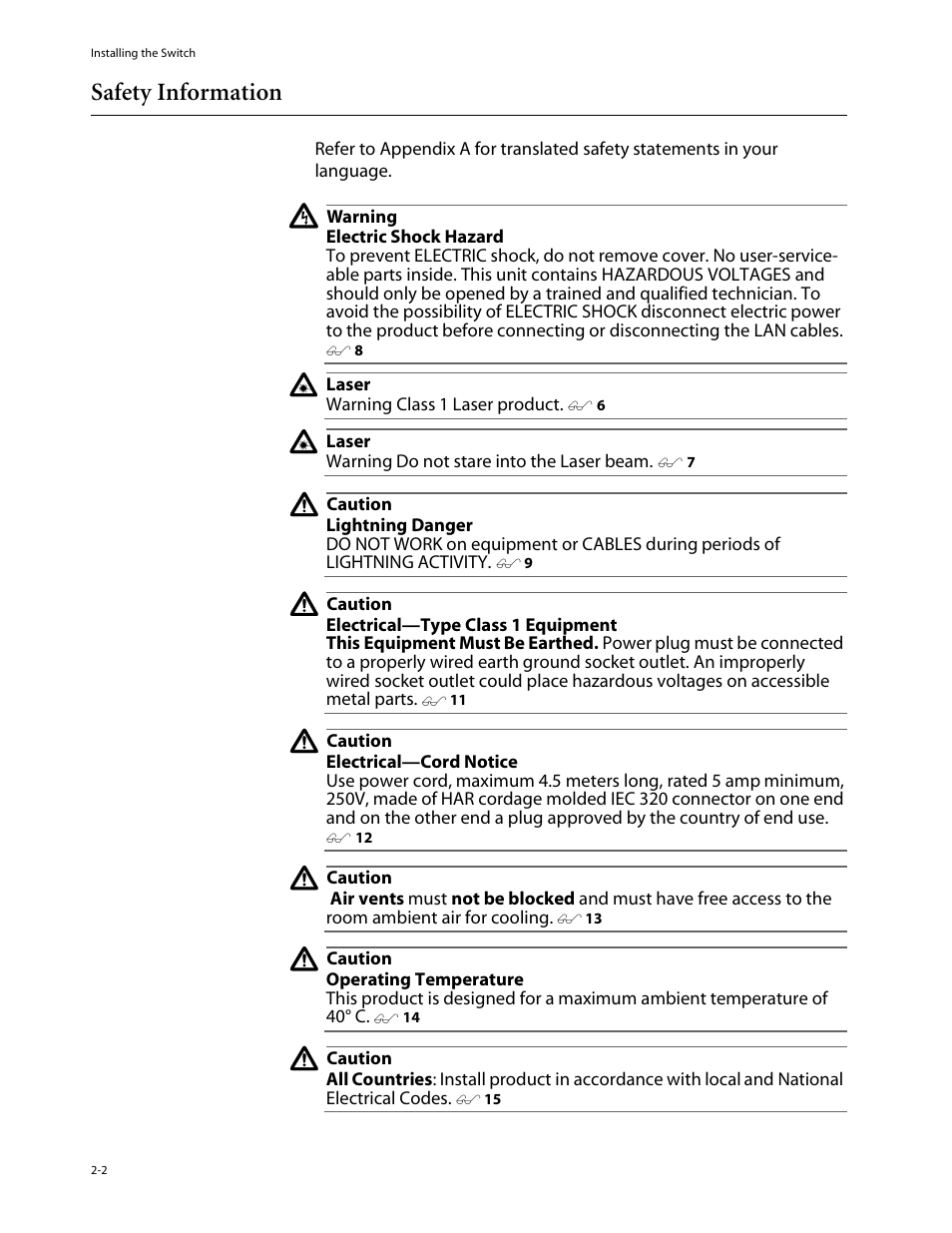 Safety information, Safety information -2 | Allied Telesis AT-3714FXL User Manual | Page 20 / 56