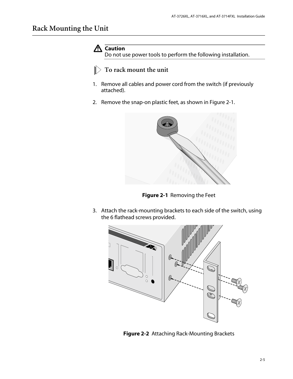Rack mounting the unit, Rack mounting the unit -5 | Allied Telesis AT-3714FXL User Manual | Page 23 / 56
