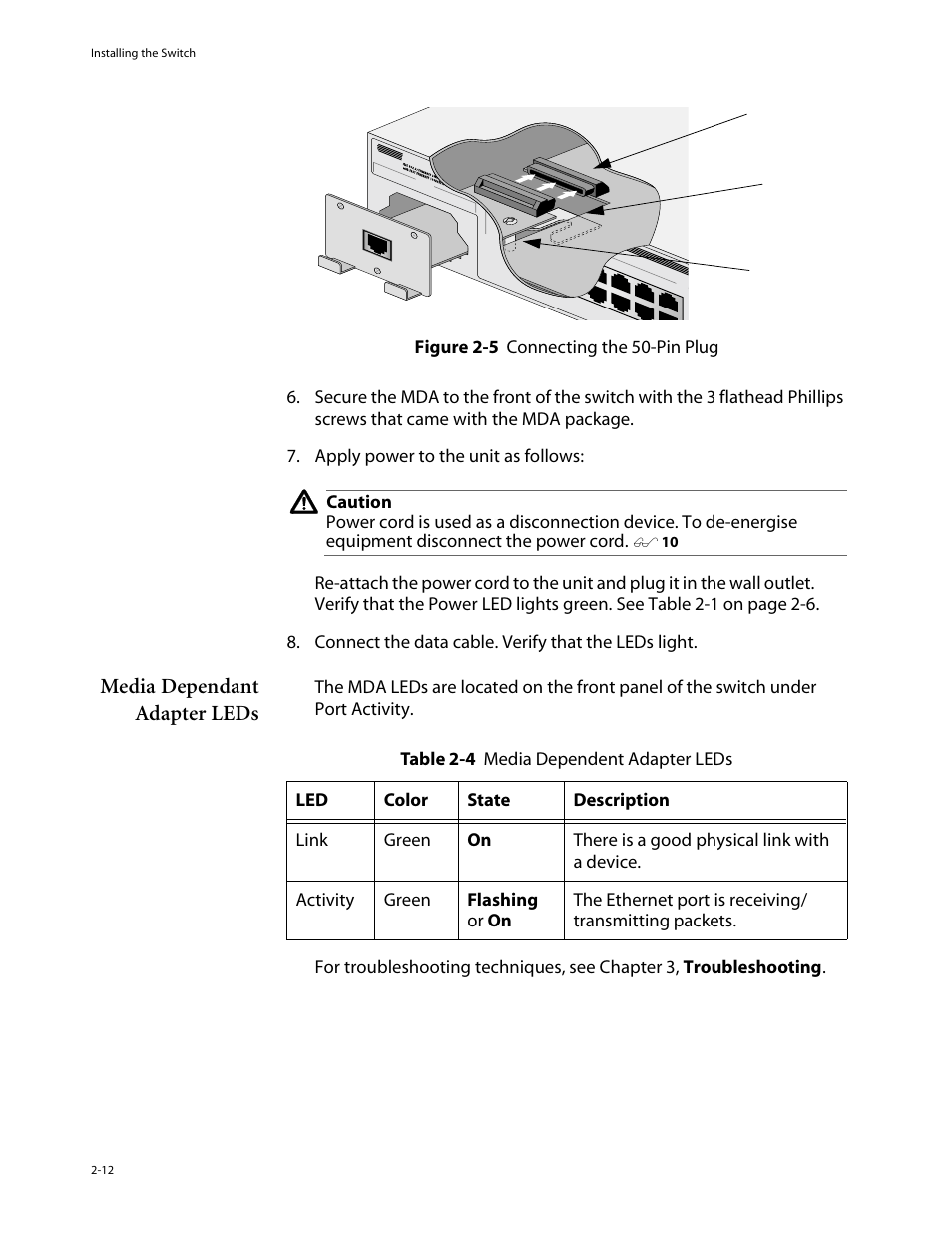 Media dependant adapter leds, Media dependant adapter leds -12 | Allied Telesis AT-3714FXL User Manual | Page 30 / 56