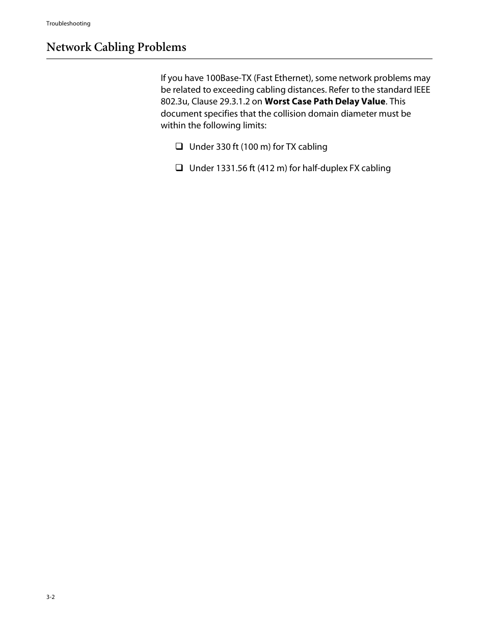 Network cabling problems, Network cabling problems -2 | Allied Telesis AT-3714FXL User Manual | Page 32 / 56