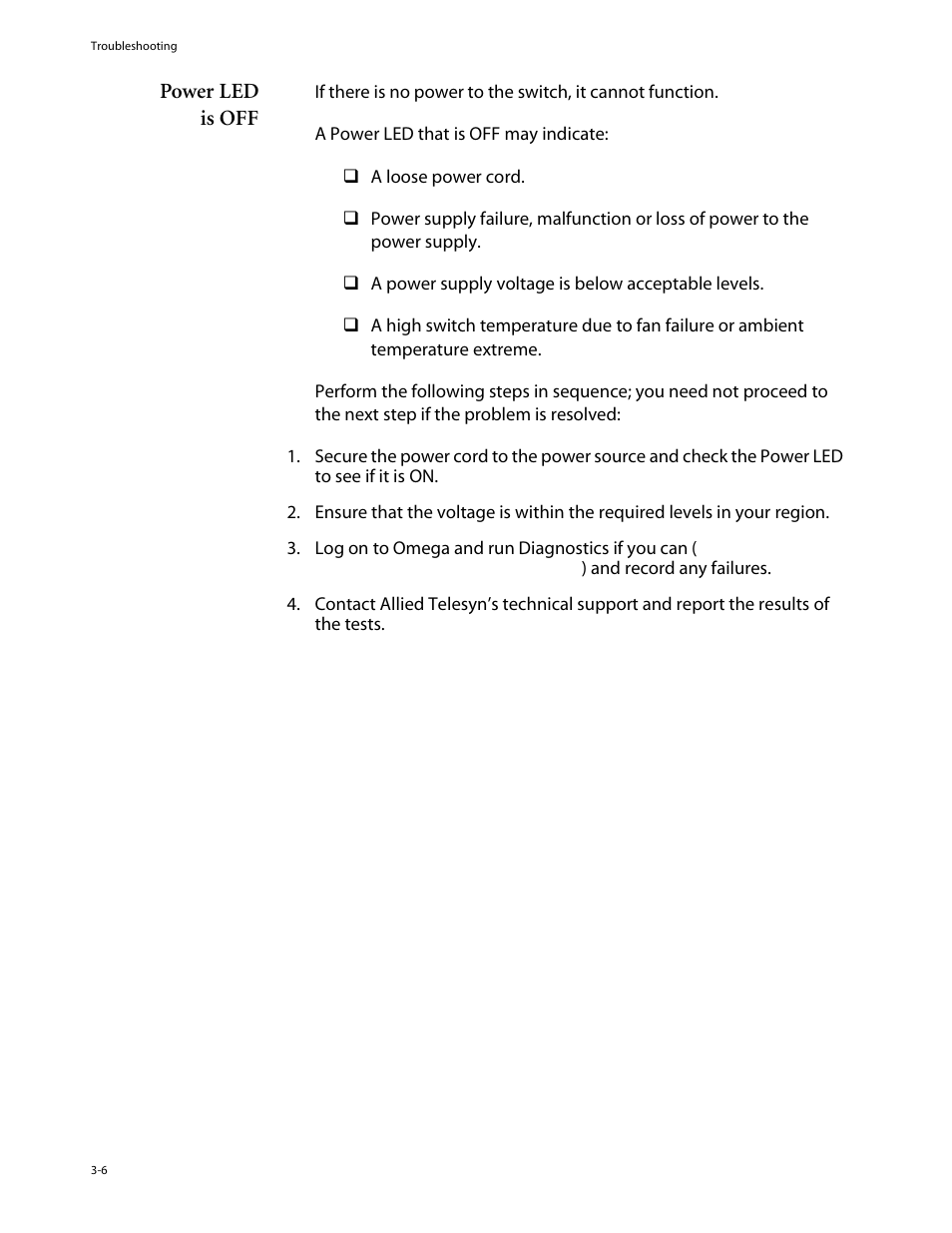 Power led is off, Power led is off -6 | Allied Telesis AT-3714FXL User Manual | Page 36 / 56