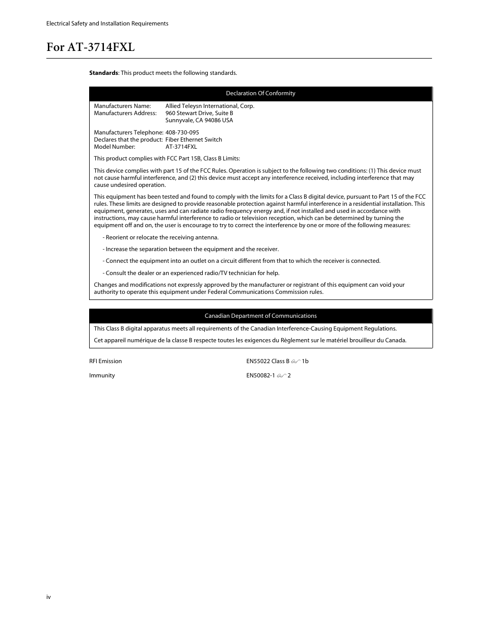 For at-3714fxl | Allied Telesis AT-3714FXL User Manual | Page 4 / 56