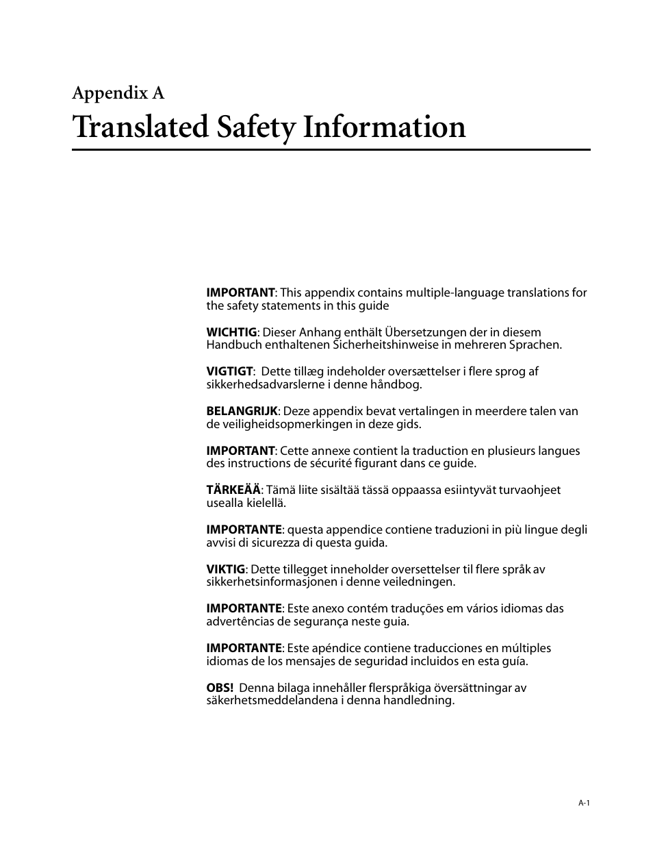 Appendix a, Translated safety information | Allied Telesis AT-3714FXL User Manual | Page 43 / 56