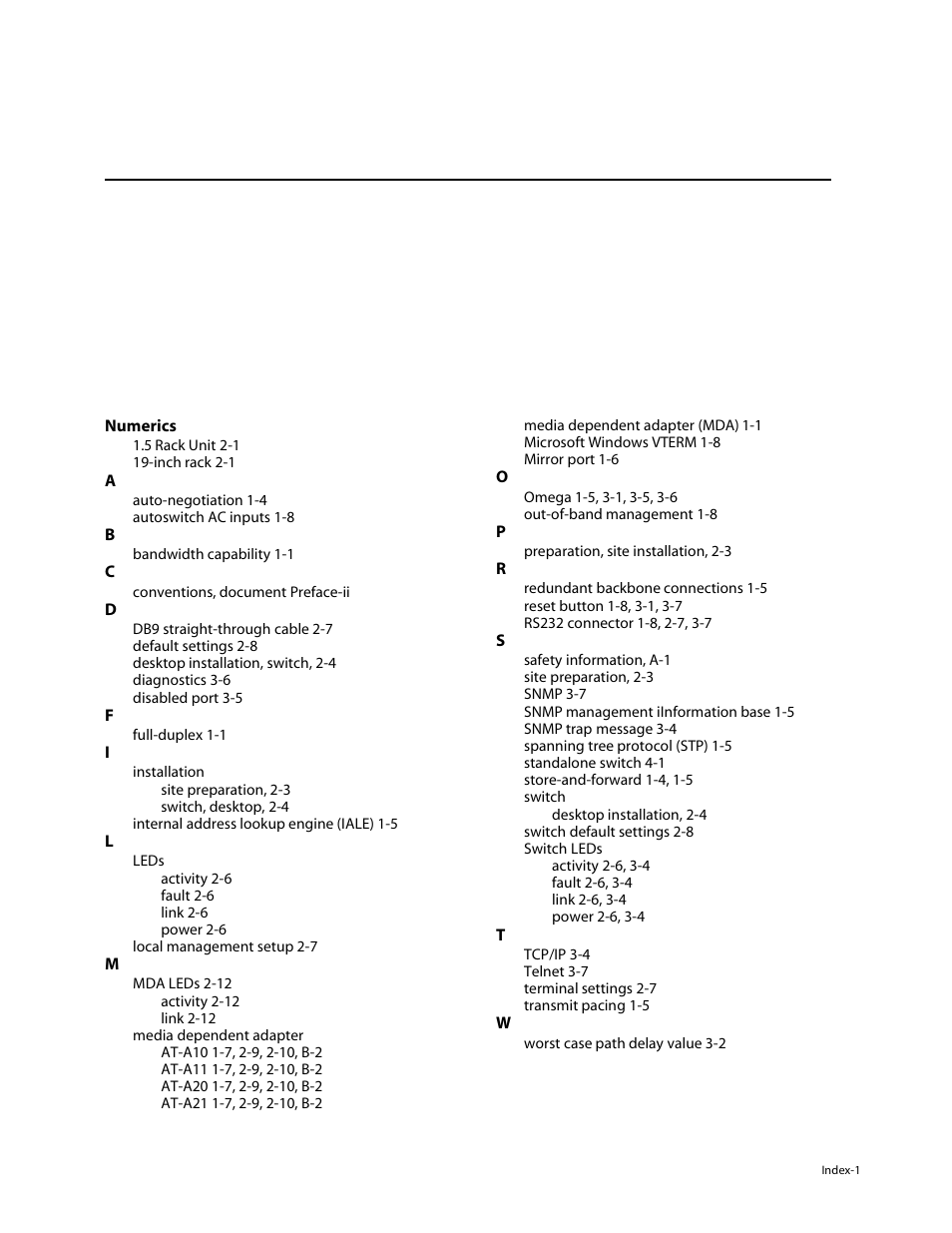 Index | Allied Telesis AT-3714FXL User Manual | Page 55 / 56