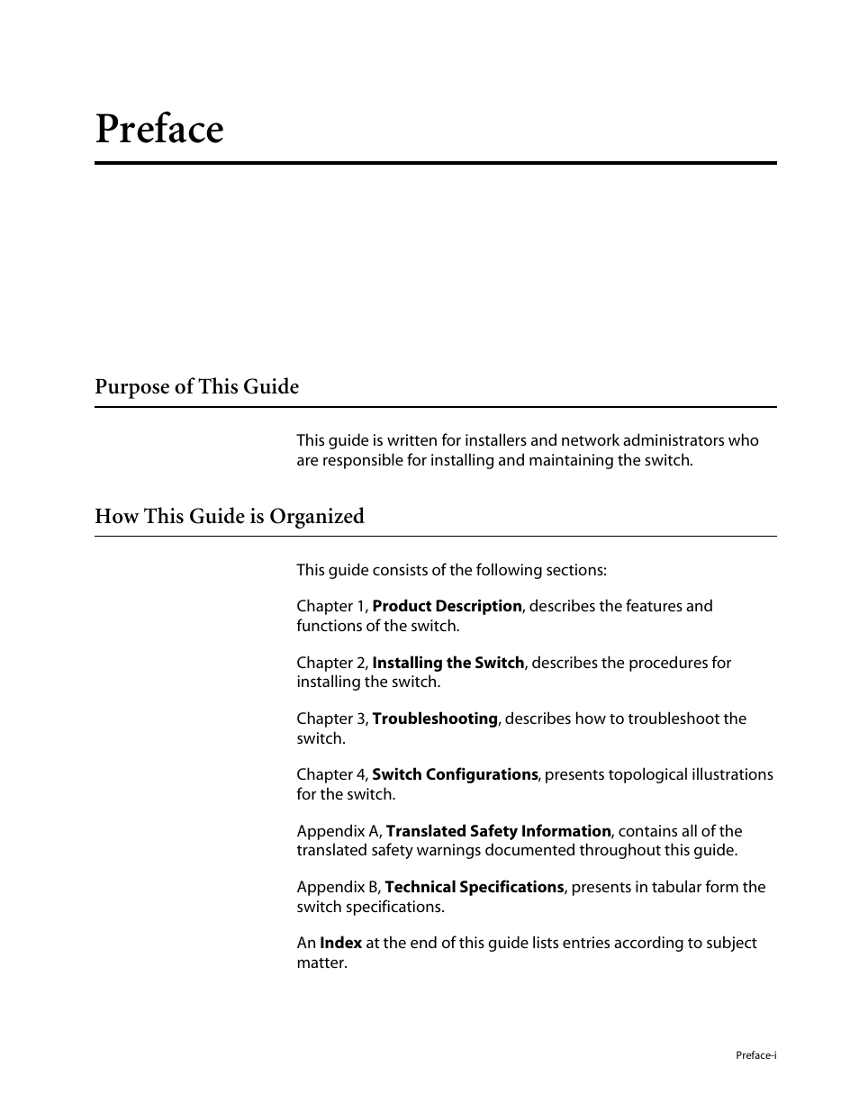 Preface, Purpose of this guide, How this guide is organized | Allied Telesis AT-3714FXL User Manual | Page 9 / 56