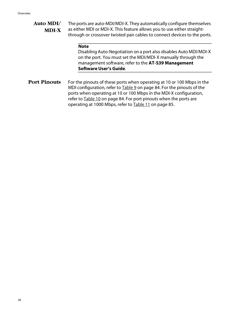 Auto mdi/ mdix, Port pinouts, Auto mdi/mdi-x port pinouts | Allied Telesis AT-8088/xx (MT and SC) User Manual | Page 26 / 115