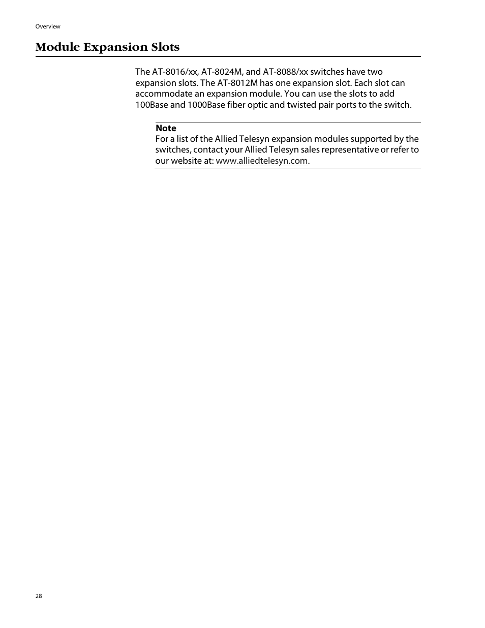 Module expansion slots | Allied Telesis AT-8088/xx (MT and SC) User Manual | Page 28 / 115