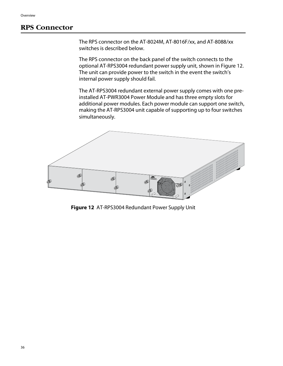 Rps connector | Allied Telesis AT-8088/xx (MT and SC) User Manual | Page 36 / 115