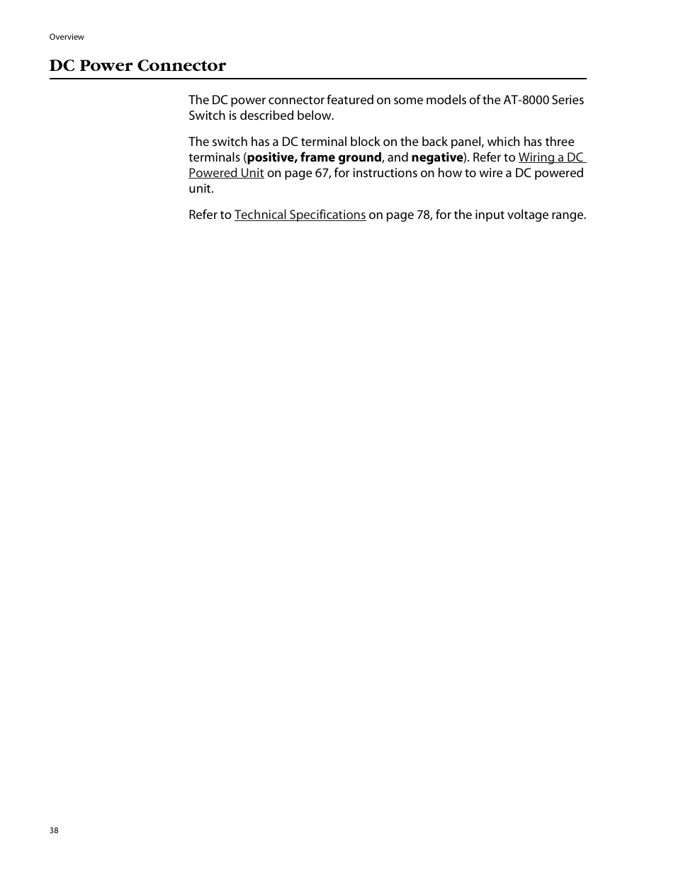 Dc power connector | Allied Telesis AT-8088/xx (MT and SC) User Manual | Page 38 / 115
