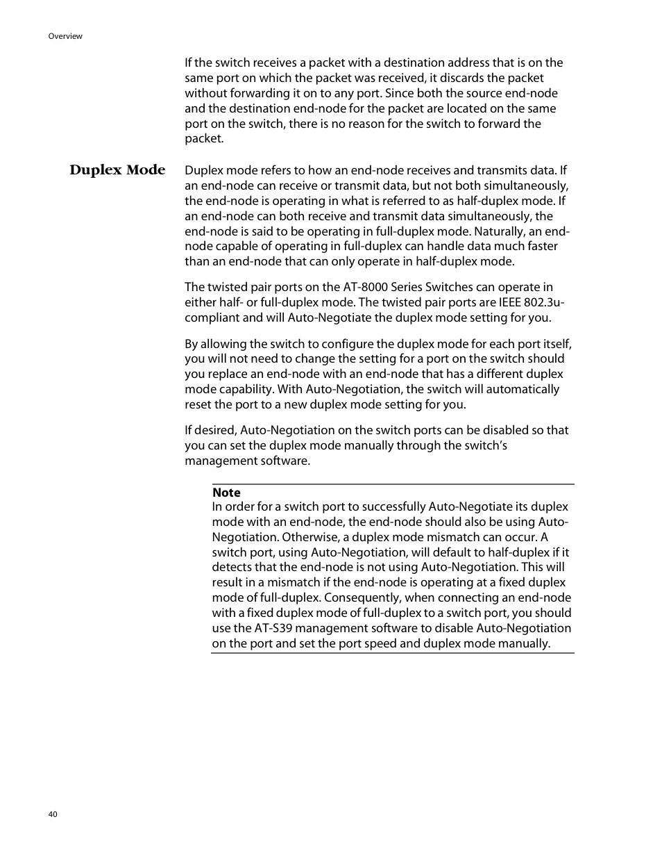 Duplex mode | Allied Telesis AT-8088/xx (MT and SC) User Manual | Page 40 / 115