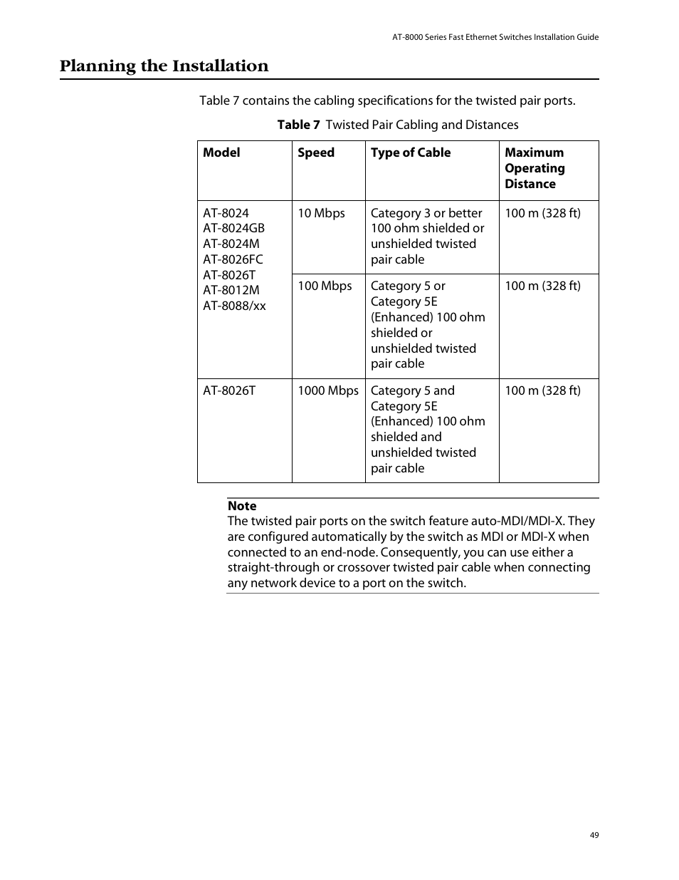 Planning the installation | Allied Telesis AT-8088/xx (MT and SC) User Manual | Page 49 / 115