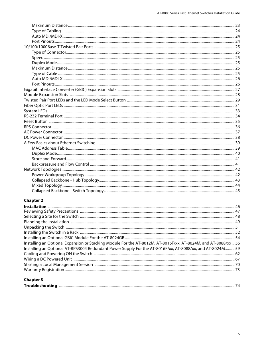 Allied Telesis AT-8088/xx (MT and SC) User Manual | Page 5 / 115