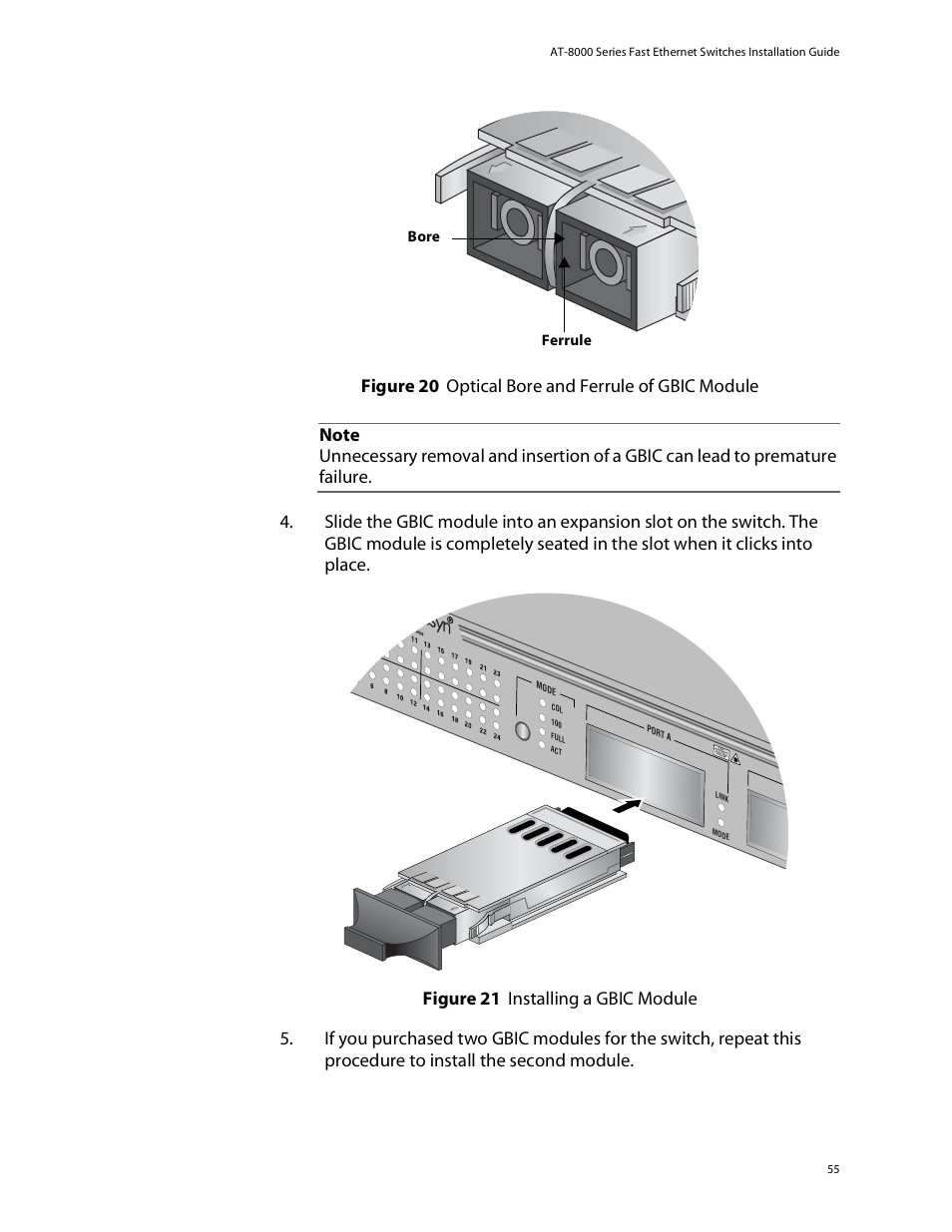 Ferrule bore | Allied Telesis AT-8088/xx (MT and SC) User Manual | Page 55 / 115