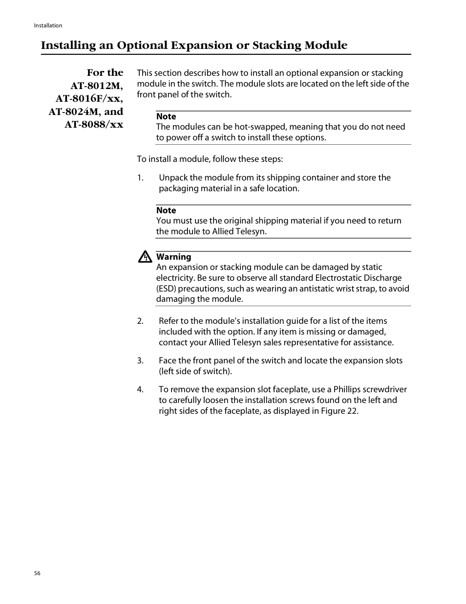 Allied Telesis AT-8088/xx (MT and SC) User Manual | Page 56 / 115
