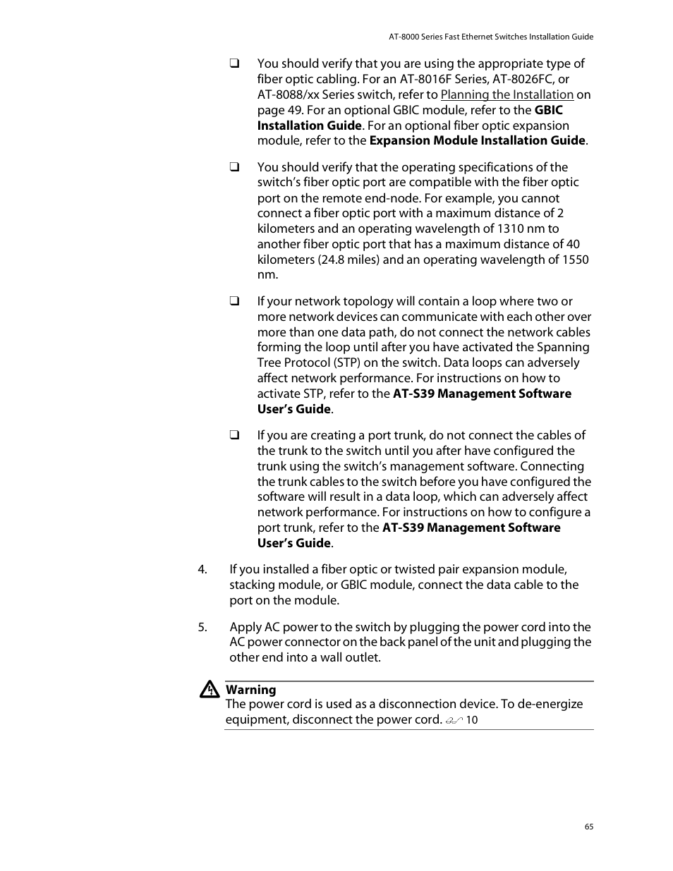 Allied Telesis AT-8088/xx (MT and SC) User Manual | Page 65 / 115