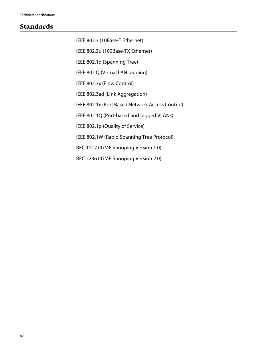 Standards | Allied Telesis AT-8088/xx (MT and SC) User Manual | Page 82 / 115