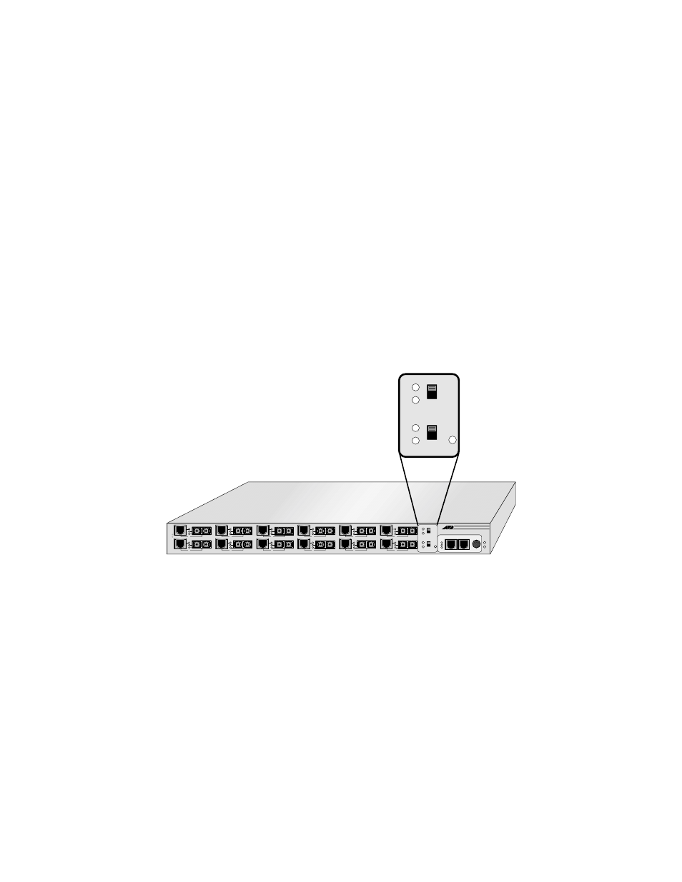 Port leds, Link test switch, Port leds link test switch | At-mcf6xx and at-mcf12xx installation guide 5, 12 link test, 6 link test | Allied Telesis AT-MCF12VF, SM User Manual | Page 15 / 50