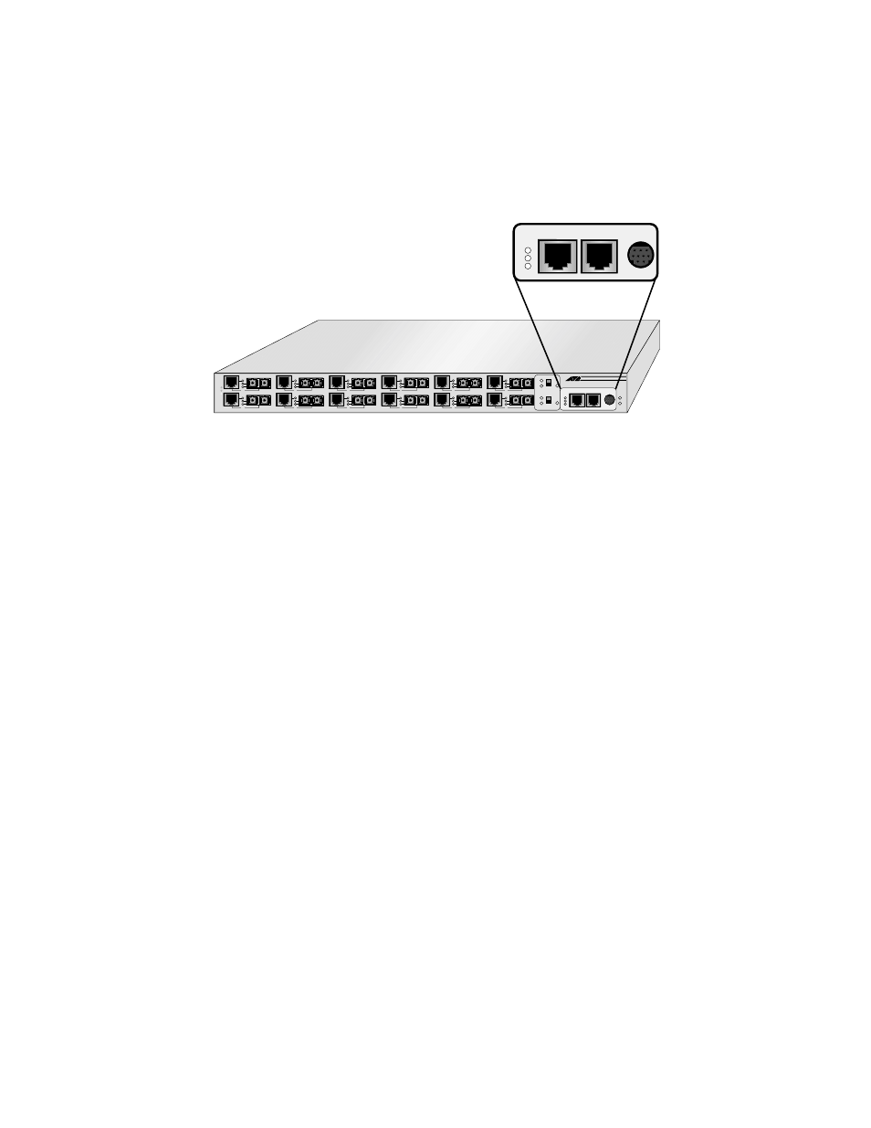 10base-t, management, and rs232 ports, Network topology, At-mcf6xx and at-mcf12xx installation guide 9 | Management, 10base-t | Allied Telesis AT-MCF12VF, SM User Manual | Page 19 / 50
