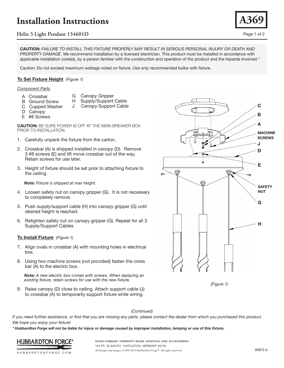 Hubbardton Forge 134601 User Manual | 2 pages