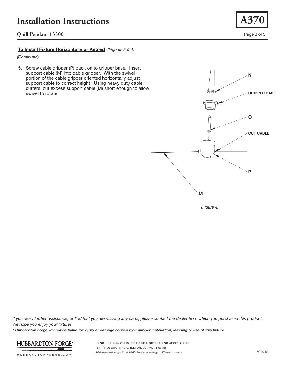 A370, Installation instructions | Hubbardton Forge 135001 User Manual | Page 3 / 3