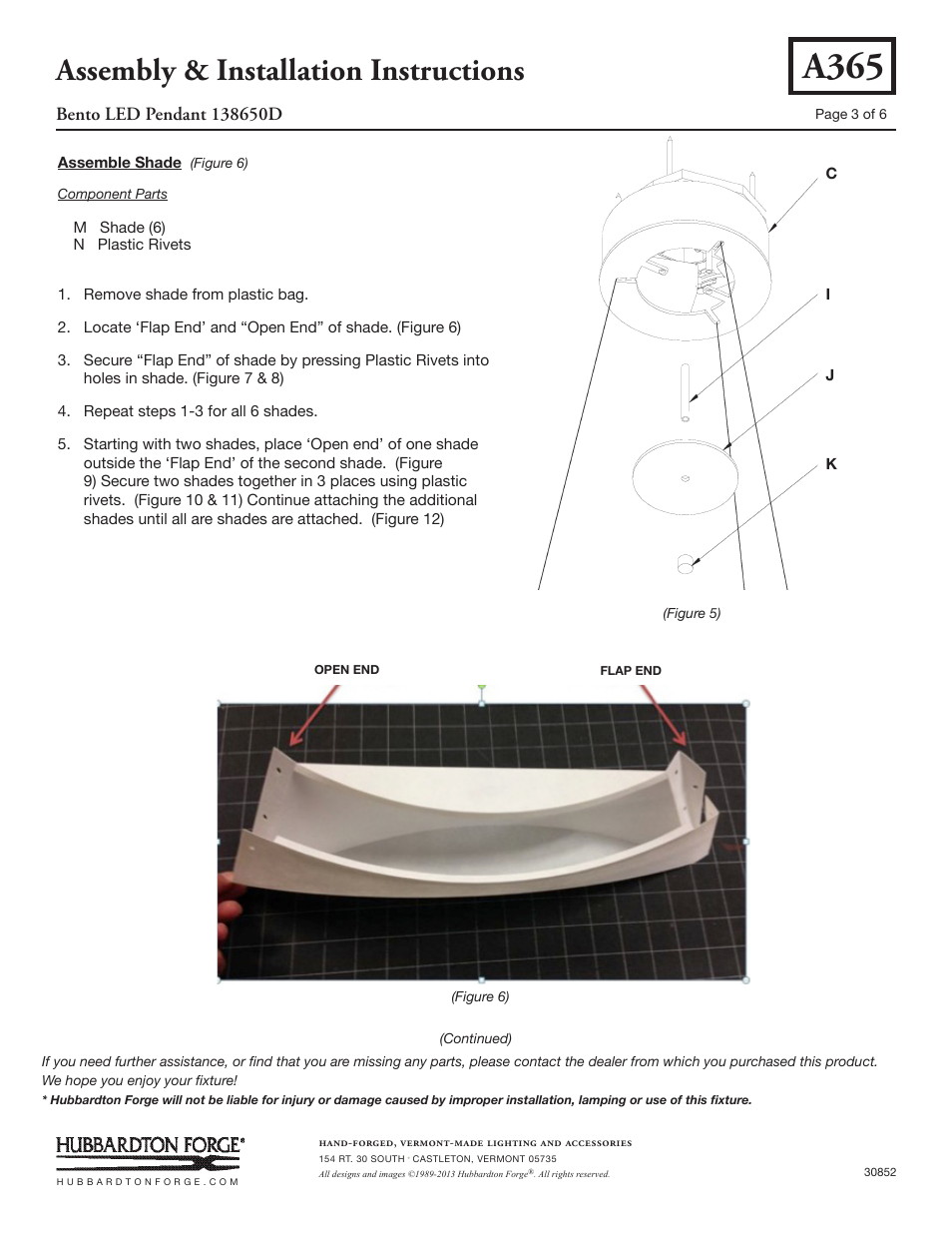 A365, Assembly & installation instructions | Hubbardton Forge 138650 User Manual | Page 3 / 6