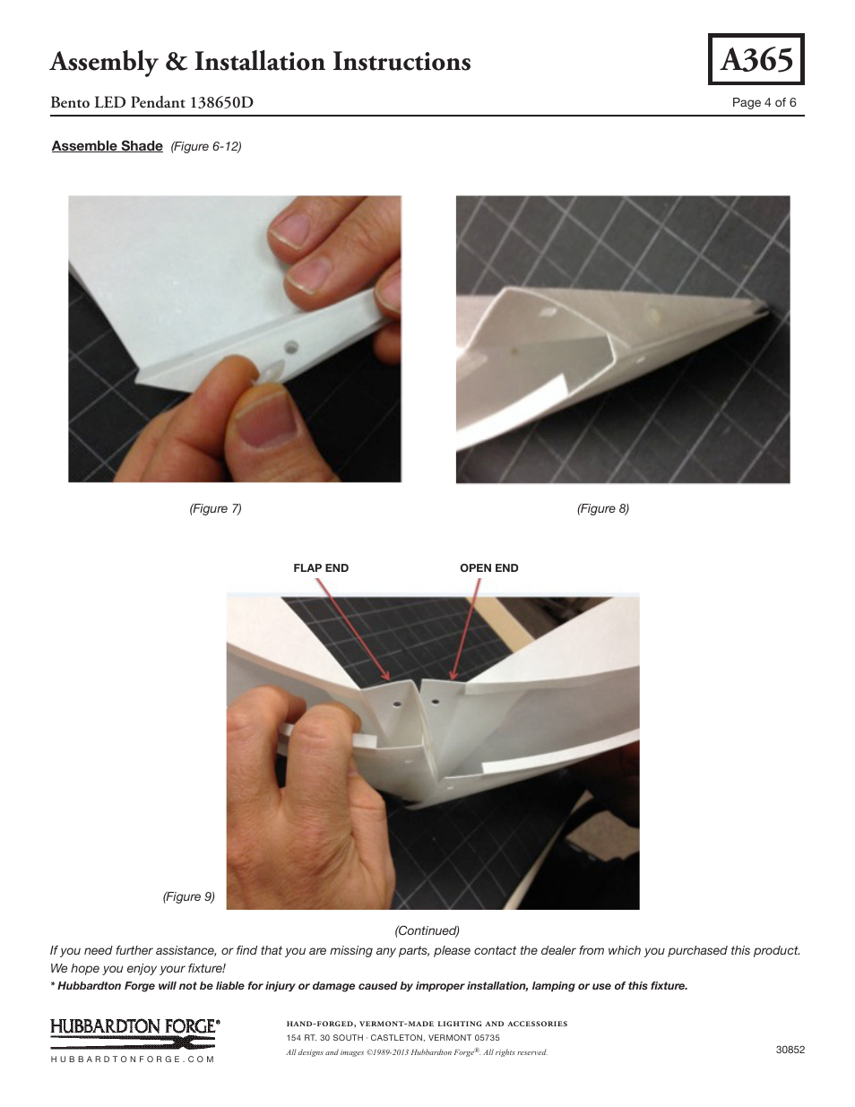 A365, Assembly & installation instructions | Hubbardton Forge 138650 User Manual | Page 4 / 6