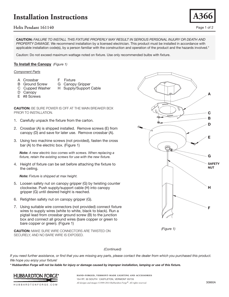 Hubbardton Forge 161140 User Manual | 2 pages