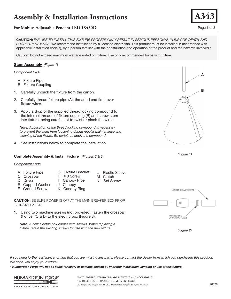 Hubbardton Forge 18450 D User Manual | 3 pages